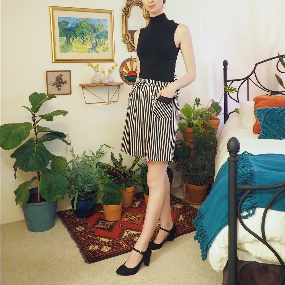 Black and White Striped Skirt with Pockets